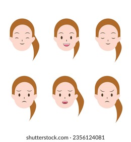 Woman or girl cartoon's emotions. Facial expression for illustration