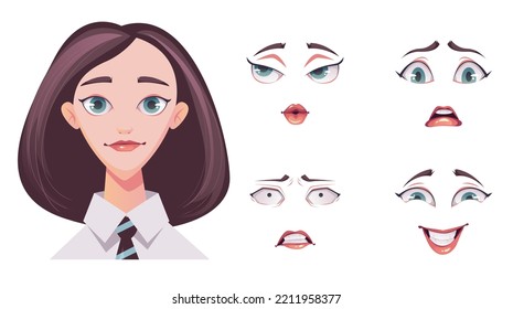 Woman girl character face construction create animation avatar graphic design illustration
