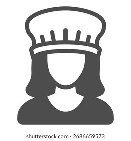Mujer, chef de la muchacha en un icono sólido del sombrero, concepto de cocina. Gráficos de Vector. Signo de la cocina en el fondo blanco, icono del estilo del glifo para el móvil o el Diseño web