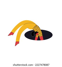 Woman or girl coming, flying, jumping, looking through and out of holes. Happy enthusiastic lively men and women. Search, explore concept. Graphic vector illustration