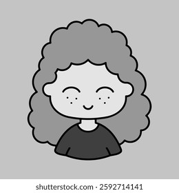 Woman girl with curly hairstyle vector grayscale icon. Avatar character portrait signs. Graph symbol for your web site design, logo, app, UI