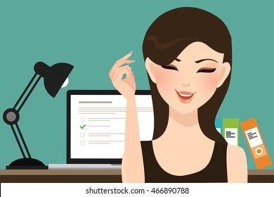 woman girl do online test exams quiz with computer laptop assessment