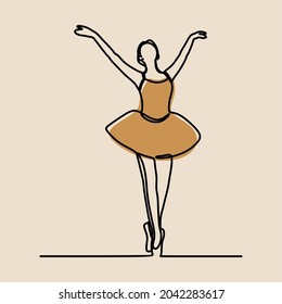 woman girl dress ballet oneline continuous line art premium vector set