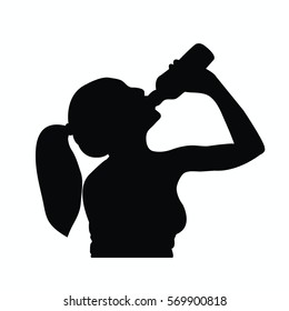woman girl drinking a bottle of water fitness illustration.