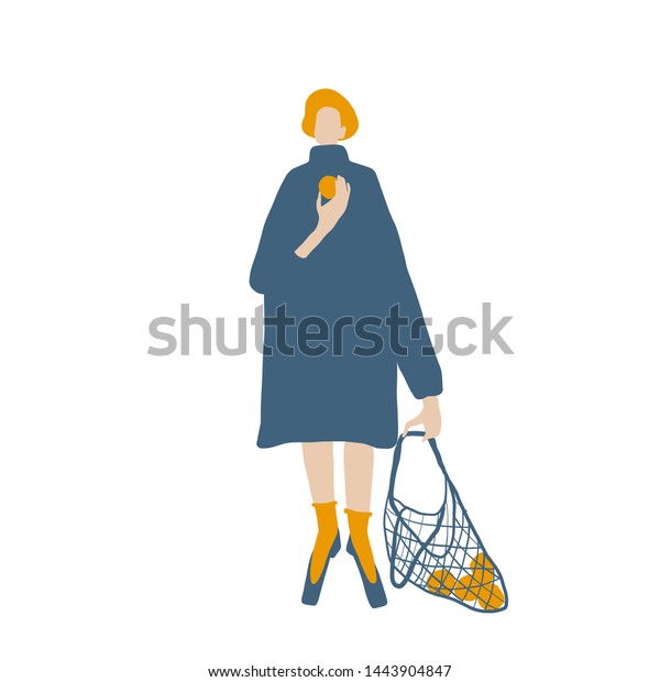 Woman Girl Eco Bag Mesh Dressed Stock Vector Royalty Free 1443904847