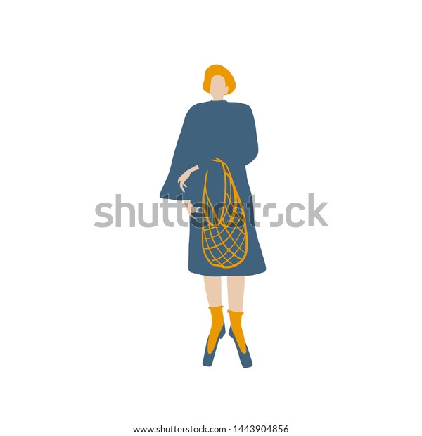 Woman Girl Eco Bag Mesh Dressed Stock Vector Royalty Free 1443904856