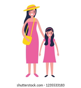 woman and girl family characters 