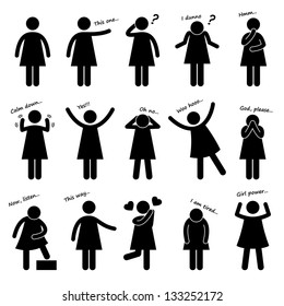 Woman Girl Female People Person Basic Body Language Posture Stick Figure Pictogram Icon