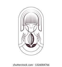 Woman, girl figure vector logo template linear sytle