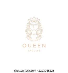 Woman or girl head queen with crown line logo design template flat vector