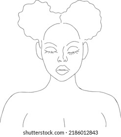 Woman girl head vector hand drawn line art illustration. One Line style drawing