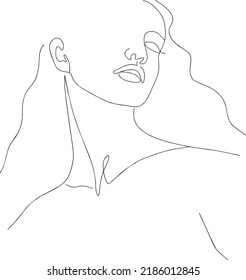 Woman girl head vector hand drawn line art illustration. One Line style drawing