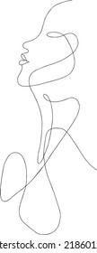 Woman girl head vector hand drawn line art illustration. One Line style drawing