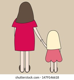 Woman and girl holding hands