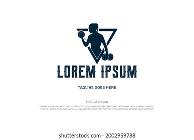 Woman Girl Lady Female Silhouette With Dumbbell For Fitness Gym Sport Club Logo Design Vector