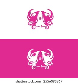 Woman Girl Lady Head Face with Phoenix Fire Hair for Knight Goddess Warrior or Angel Logo Design Vector