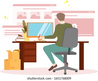 Woman girl laptop desk sit back computer display pc notification