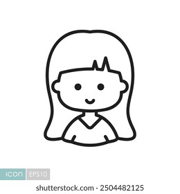 Woman girl with long straight hair vector icon. Hair down symbol. Avatar character portrait signs. Graph symbol for your web site design, logo, app, UI