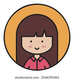 Mulher menina com o ícone de vetor de cabelo longo e reto. Símbolo de queda de cabelo. Sinal de retrato de caractere avatar. Símbolo de gráfico para o design, o logotipo, o aplicativo, a interface do usuário do seu site