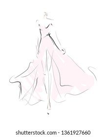 Woman, girl, model in dress. Fashion sketch, vector