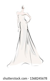 Woman, girl, model in dress. Fashion sketch, vector