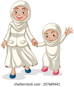 Woman and girl muslims holding hands