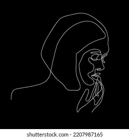 Woman girl one line art white on black vector illustration