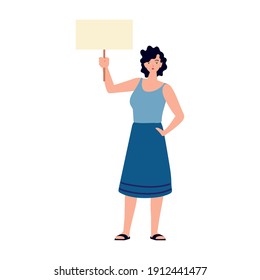 woman, girl power character with placard in hand vector illustration