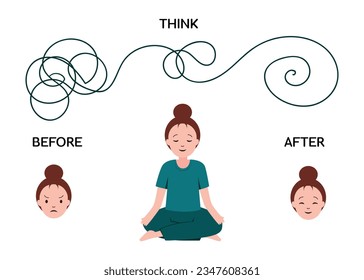 Woman or girl practicing meditation or doing yoga. mindfulness and mental health concept for illustration