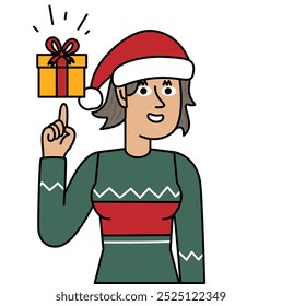 woman girl raising her finger pointing at the perfect gift