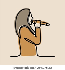 Woman girl sing oneline continuous line art premium vector set