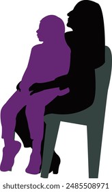 a woman and girl sitting, silhouette vector