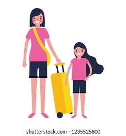 woman and girl suitcase travel vacations