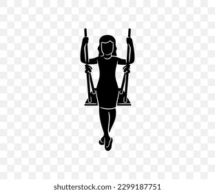 Woman or a girl swings on a swing, silhouette and graphic design. Recreation, entertainment, leisure, travel and lifestyle, vector design and illustration