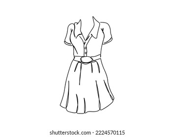 Woman, Girl's Dress, cloth line art drawing continues line vector illustration
