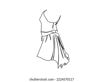 Woman, Girl's Dress, cloth line art drawing continues line vector illustration