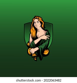 Woman girls gaming mascot esport logo template premium vector