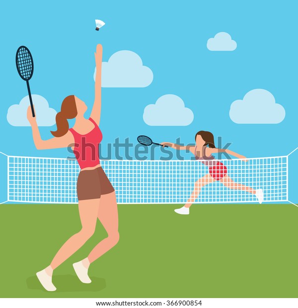 Woman Girls Play Tennis Badminton Racket Stock Vector (Royalty Free ...