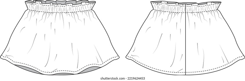 Woman girls skirt technical drawing fashion cad