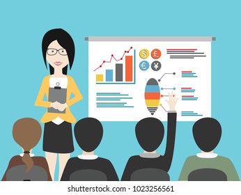 woman give presentation with graphic chart