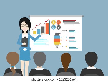 woman give presentation with graphic chart