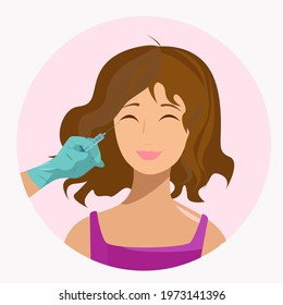 A woman is given an injection to rejuvenate her face. A hand with a syringe makes an injection. Woman with closed eyes. Rejuvenation procedure.