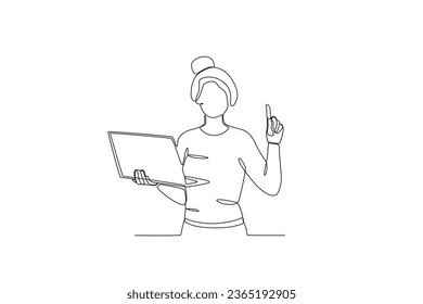 A woman gives a business-related idea. Dia de la mujer emprendedora one-line drawing