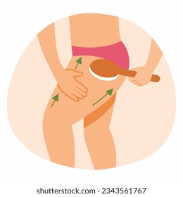 Woman gives herself dry massage against cellulite. Illustration on topic taking care of your body.