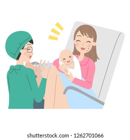 A woman giving birth.