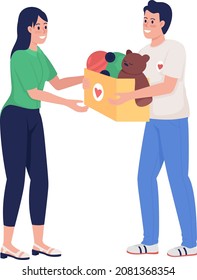 Woman giving to charity semi flat color vector characters. Posing figures. Full body people on white. Humanitarian aid work isolated modern cartoon style illustration for graphic design and animation