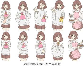 Woman giving chocolate on Valentine's Day - scene set