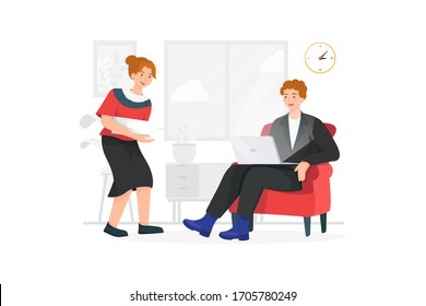 The woman giving documents to the man. svg