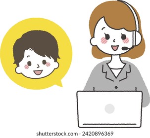 A woman giving an explanation at a call center. An operator who smiles and talks with customers.