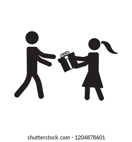 Woman giving gift to a man icon. Vector.